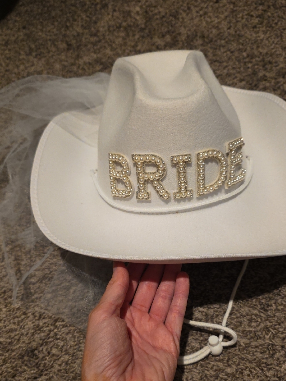 White Bride Rhinestone Cowboy Hat with Veil